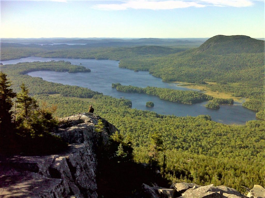 The Hundred Mile Wilderness on the AT in Maine.  View from Barren Ledges of Lake Onawa and Borestone Mountain